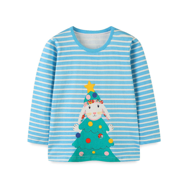Wholesale Kids Autumn Christmas Bunny Print Long Sleeve T-Shirt