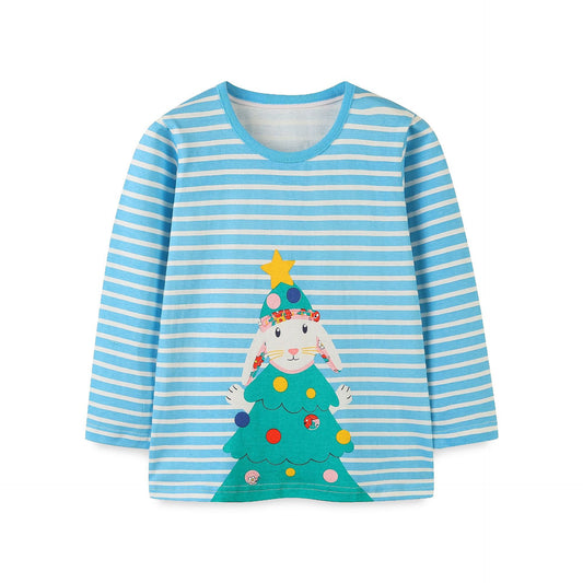 Wholesale Kids Autumn Christmas Bunny Print Long Sleeve T-Shirt
