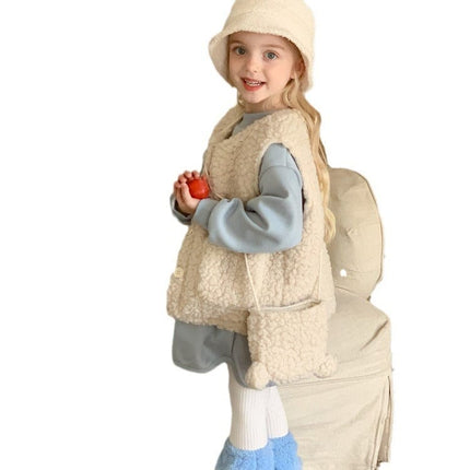 Wholesale Girls Fall Winter Sherpa Vest Jacket Mid-Length Hoodies Set