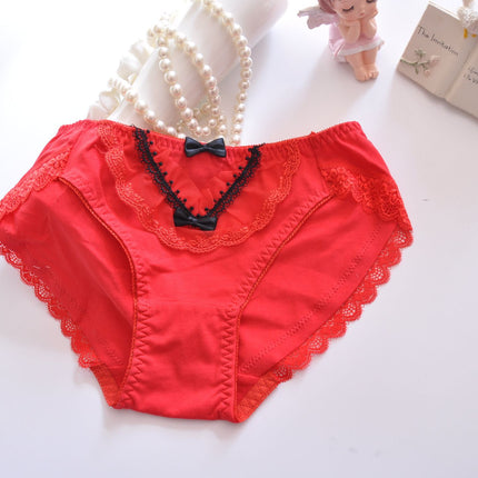 Wholesale Girls Red Sexy Embroidered Cotton Briefs