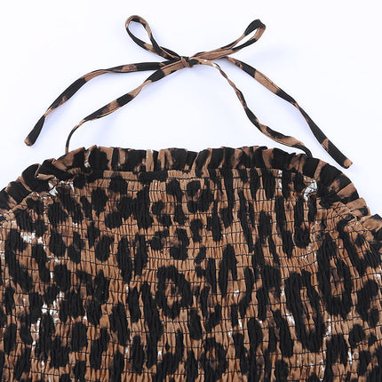 Wholesale Ladies Summer Leopard Print Tube Top Single Strap High Waist Jumpsuit