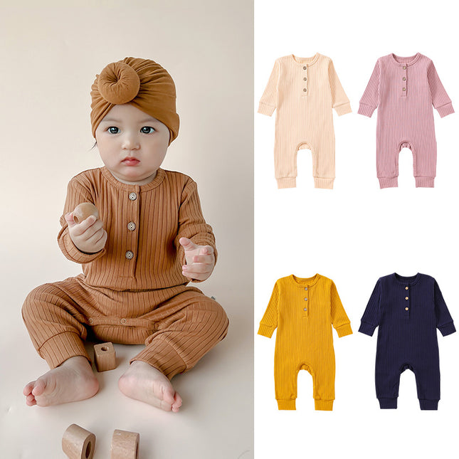 Newborn Baby Spring Jumpsuit Long Sleeve Solid Color Cotton Romper