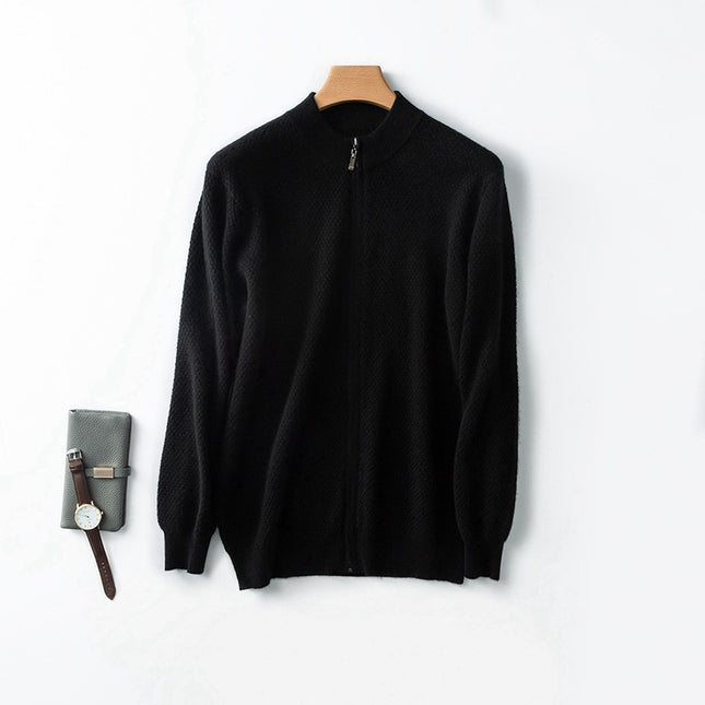 Men's High-end Casual Round Neck Thickened Zipper Wool Sweater Jacket 