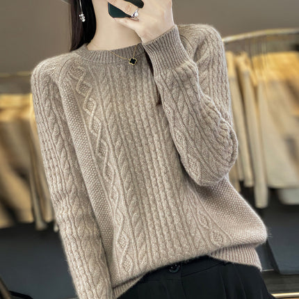 Wholesale Women's Winter Round Neck Diamond Loose Thickened Wool Sweater