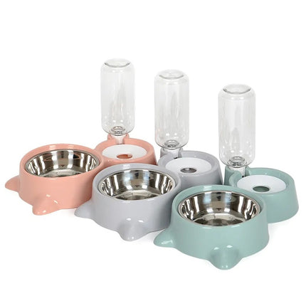 Pet Bowl Cat Bowl Double Bowl Automatic Drinking Bowl Dog Food Bowl Stainless Steel Dog Bowl