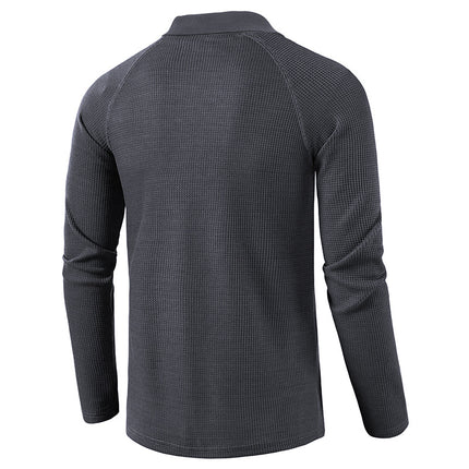 Wholesale Men's Autumn Long Sleeve Lapel T-Shirt Waffle POLO Shirt