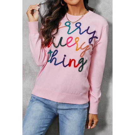 Wholesale Women's Autumn Casual Letter Embroidery Slim Long Sleeve Pullover Sweater