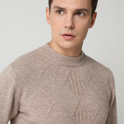 Wholesale Men's Winter Diamond Jacquard Round Neck Cashmere Sweater