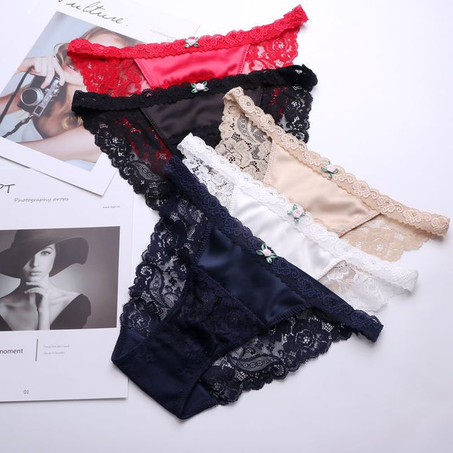 Wholesale Girls Fashionable Satin Lace Sweet Sexy Briefs