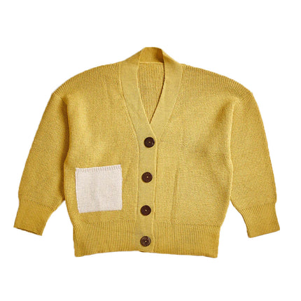 Wholesale Kids Fall Winter Contrast Color Single-Breasted Cardigan Sweater Jacket