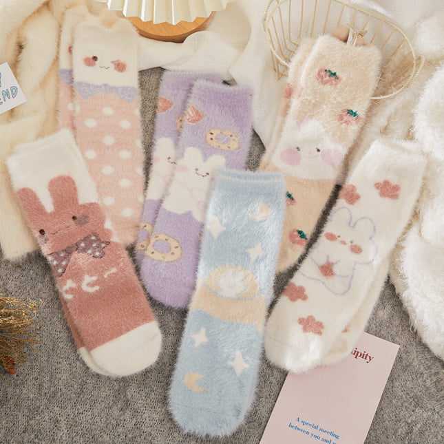 Wholesale Women's Winter Thickened Warm Floor Socks Cute Cartoon Furry Mink Velvet Mid-tube Socks