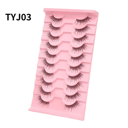 Wholesale A Box of 10 Pairs of Multi-layered Half-eye Transparent Stem False Eyelashes