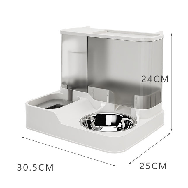 Cat Double Bowl Automatic Drinking Feeder Stainless Steel Integrated Dog Drinking Bowl 
