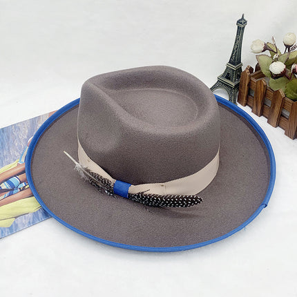 Wholesale Men's and Women's Fall Winter Upturned Jazz Cowboy Hat Woolen Feather Retro Hat 