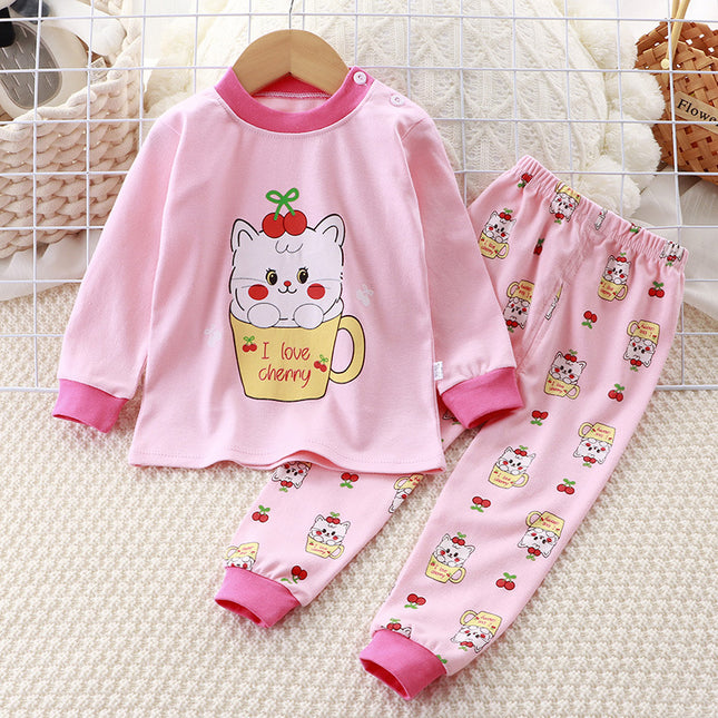 Wholesale Children's Warm Cotton Pajamas Long Johns Two Piece Set