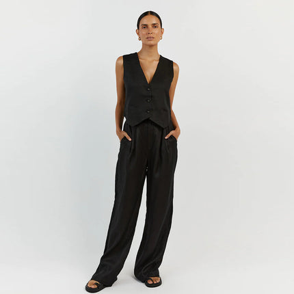 Women's Summer Cotton and Linen Vest and Trousers Two-piece Set