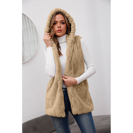 Wholesale Women's Autumn Winter Hooded Faux Fur Vest