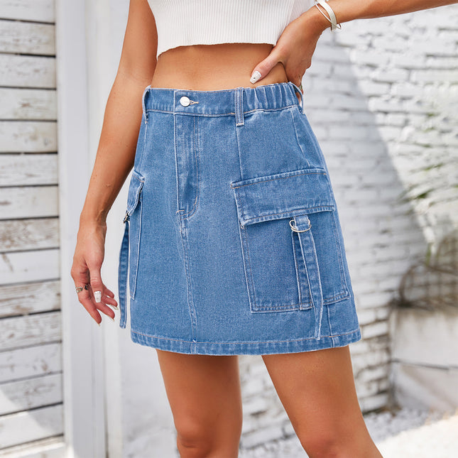 Wholesale Women's Washed Denim Workwear Mini Skirt