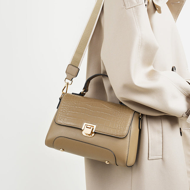 Women's High-end Autumn and Winter Fashion Genuine Leather Handbag Shoulder Crossbody Bag 