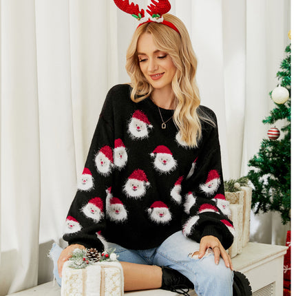 Wholesale Women's Pullover Santa Claus Knitted Christmas Sweater