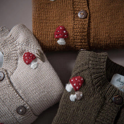 Wholesale Kids Fall Winter Embroidered Mushroom Cardigan Sweater Jacket