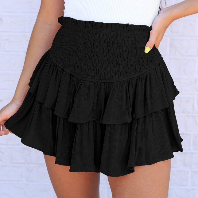 Wholesale Women's Fashion Solid Color Summer Pleated Sexy Ruffle Shorts Skirt