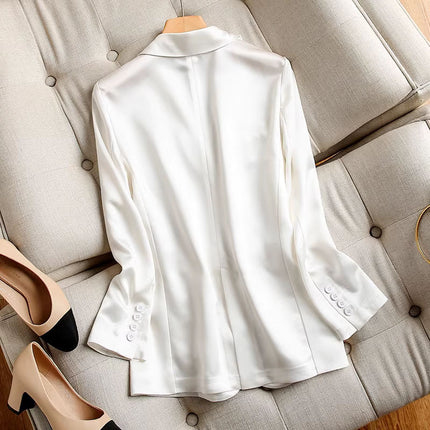 Wholesale Women's Spring Autumn White Long Sleeve Satin Thin Blazer