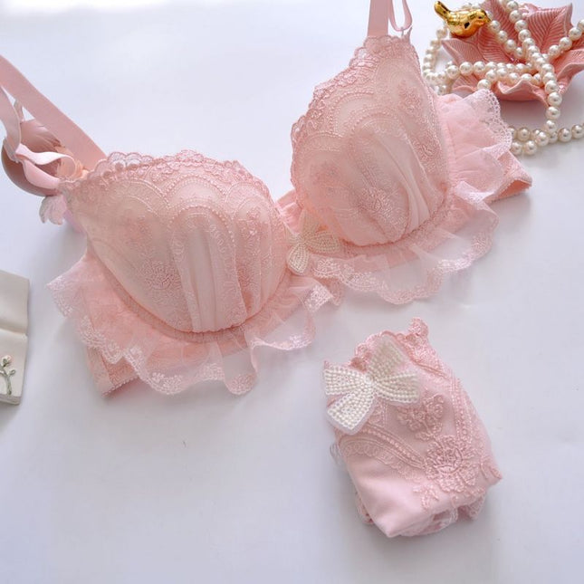 Wholesale Cute Push-up Sexy Embroidered Thin Cup Bra Set for Girls