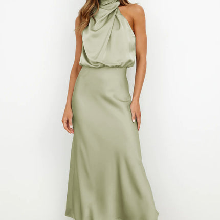 Wholesale Women's Spring Summer Sleeveless Satin Dress Stylish Elegant Evening Dress