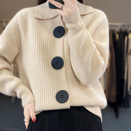 Wholesale Women's Fall Winter Thick Lapel Cardigan Wool Sweater Jacket 