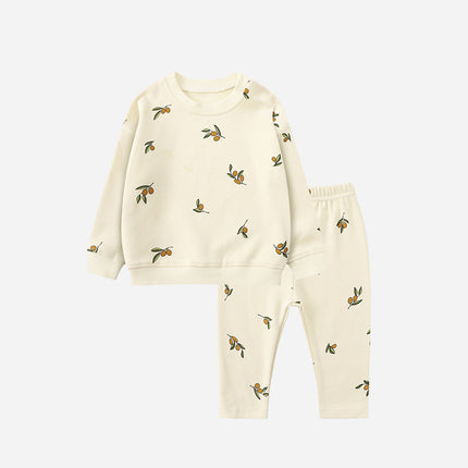 Children's Cotton Suit Infant Baby Printed Longcoat Long Johns Two-piece Set for Boys and Girls