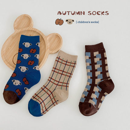 Wholesale 3 Pairs Kids Fall Winter Cotton Cartoon Cute Mid-calf Socks