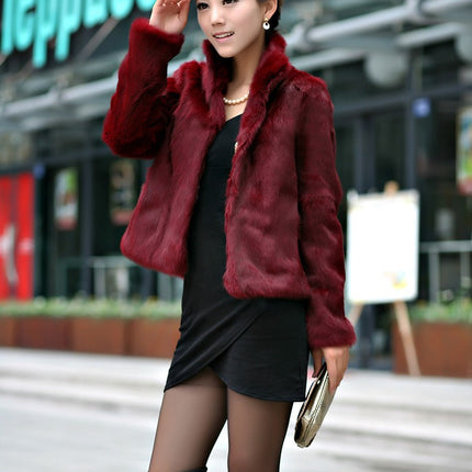 Wholesale Ladies Winter Slim Long Sleeve Stand Collar Faux Fur Coat