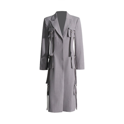 Wholesale Women's Spring Multi-pocket Long Slim Blazer Coat