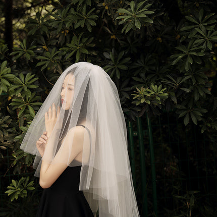 Bride Simple Veil Wedding Dress Headdress Double Layer Plain Veil