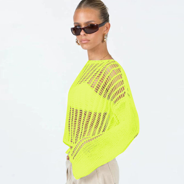 Wholesale Women's Summer Thin Long-sleeved Hollow Sun Protection Knitted Top