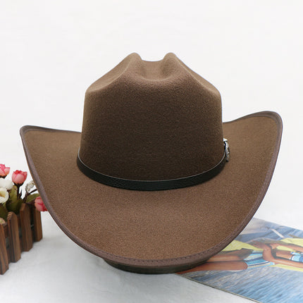 Men's Fall Winter Woolen Western White Cowboy Hat Curved Hump Riding Hat 