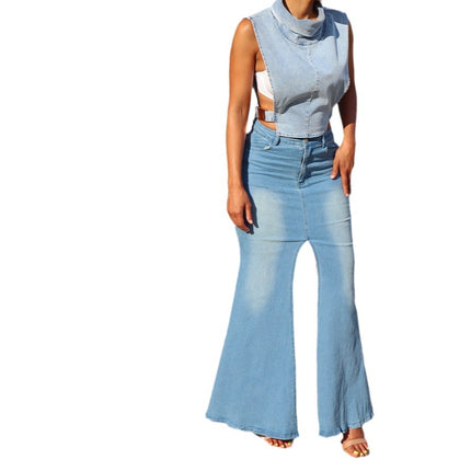 Wholesale Women's Stretch Washed Denim Slit Skirt