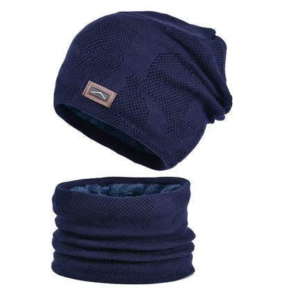 Winter Outdoor Plus Velvet Warm Knitted Ear Protection Hat Neck Scarf Two-piece Set