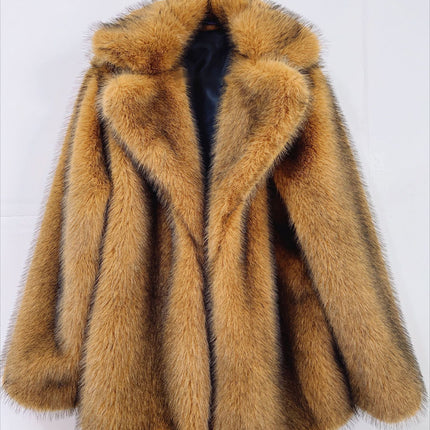 Wholesale Ladies Fall Winter Mid Length Blazer Warm Faux Fur Coat