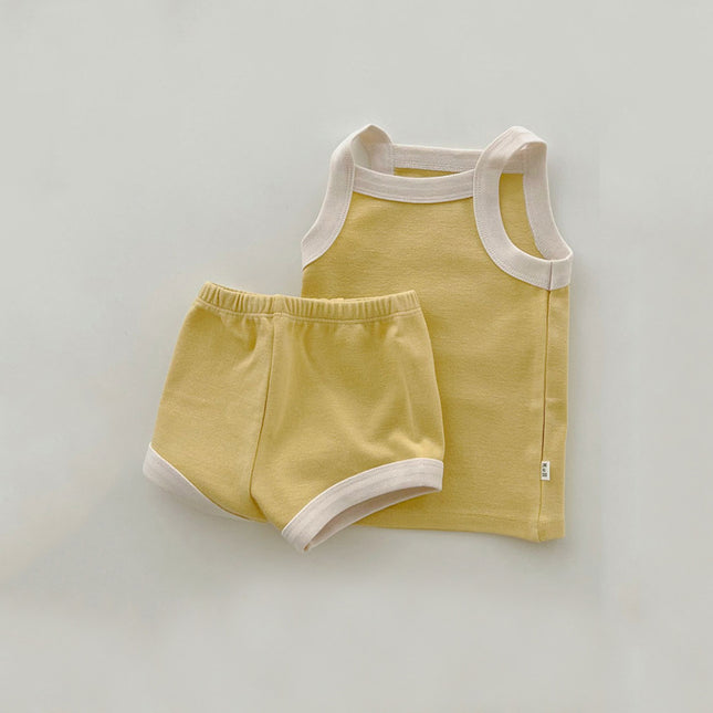 Wholesale Baby Girls Summer Cotton Sleeveless Tank Shorts Two-Piece Set