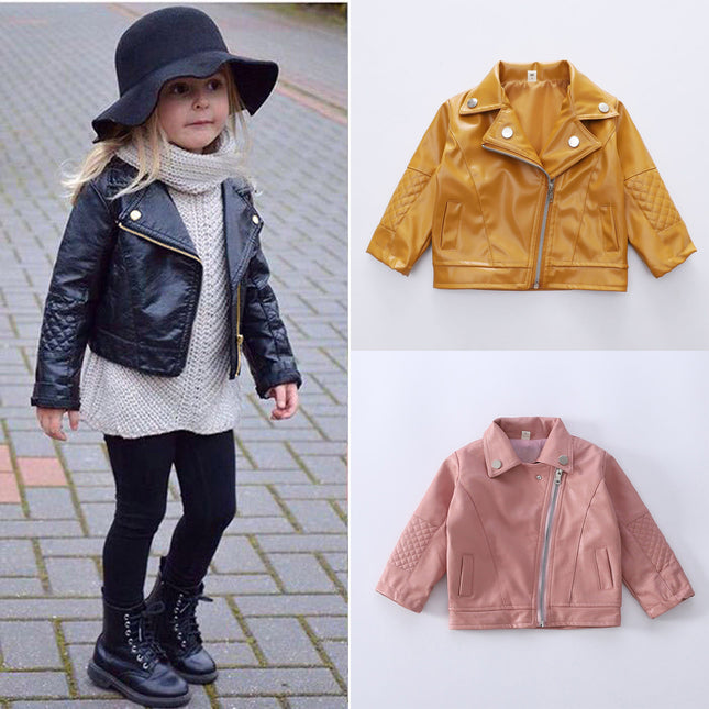 Wholesale Girls Spring Lapel Short PU Leather Jacket