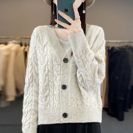 Wholesale Women's Twist V-neck Thickened Short Wool Cardigan Sweater Jacket