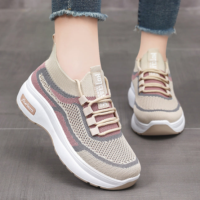 Wholesale Women's Thick-soled Casual Comfortable and Breathable Fly Knit Shoes 