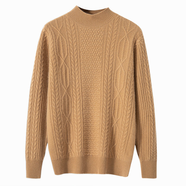 Men's Thickened Round Neck Pullover Jacquard Loose Cashmere Sweater
