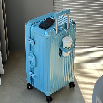 Large Capacity Suitcase Women's Aluminum Frame Trolley Case 26 Inches Password Suitcase Cup Holder Brake