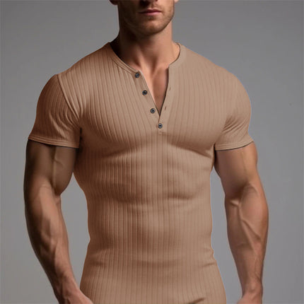 Men's Sport Slim Short-sleeved Fitness Elastic Threaded Tight T-shirt