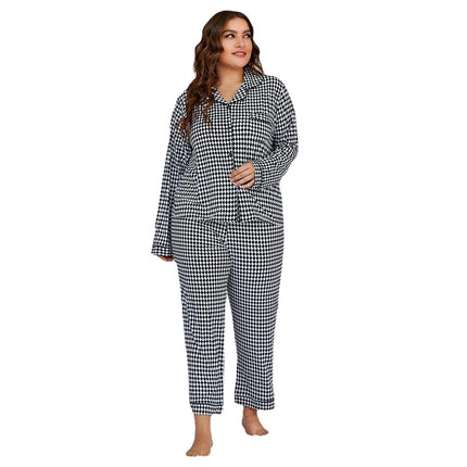 Wholesale Plus Size Pajamas Ladies Plaid Long Sleeve Long Pants Loungewear Set