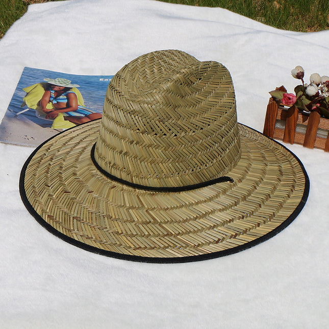 Hollow Straw Hand-knitted Large Brim Sun Hat Fishing Hat Beach Vacation Straw Hat 