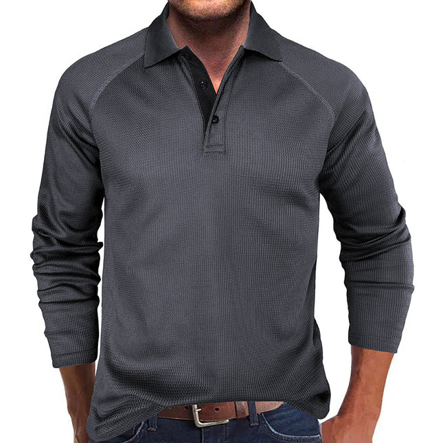 Wholesale Men's Autumn Long Sleeve Lapel T-Shirt Waffle POLO Shirt